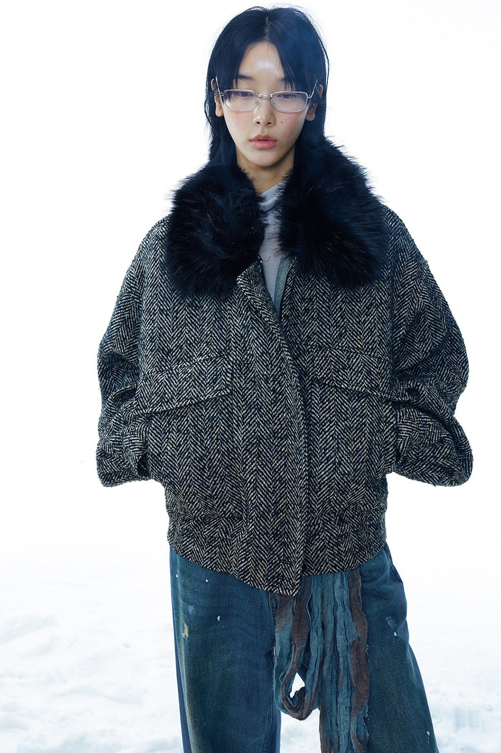 Wool blend fulling tweed jacket | 2 color