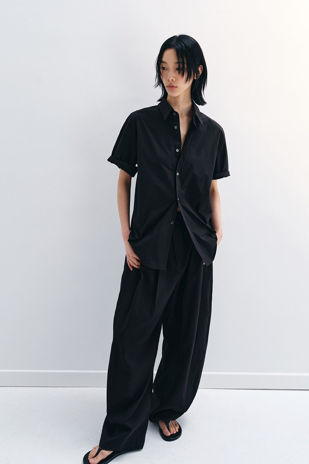 Viscose blend cool feel banana-shape loose pants | 4 color