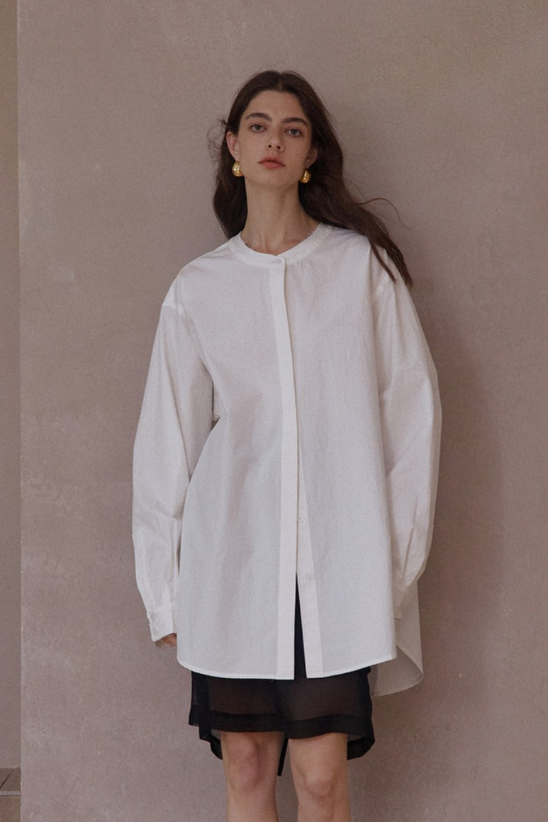 100% cotton relaxed clean-fit raw-edge neck shirt | 3 color