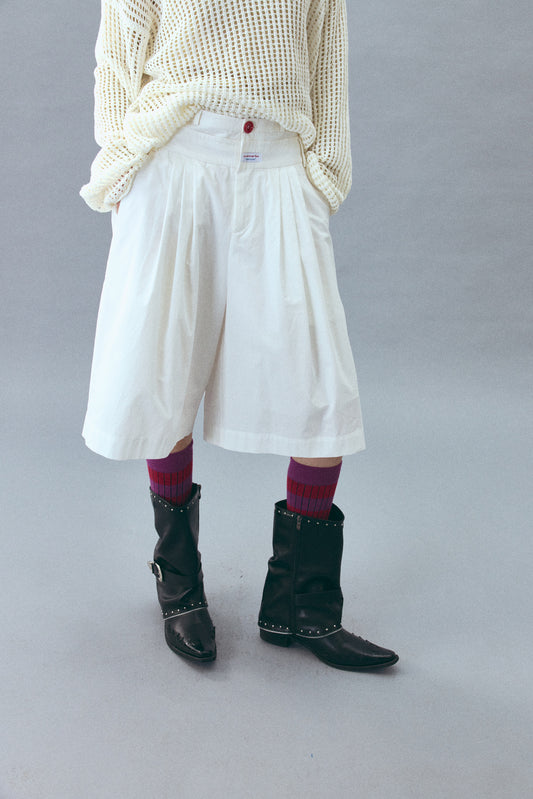 Pantalones holgados de largo medio con cintura de doble capa 100 % algodón | 2 colores