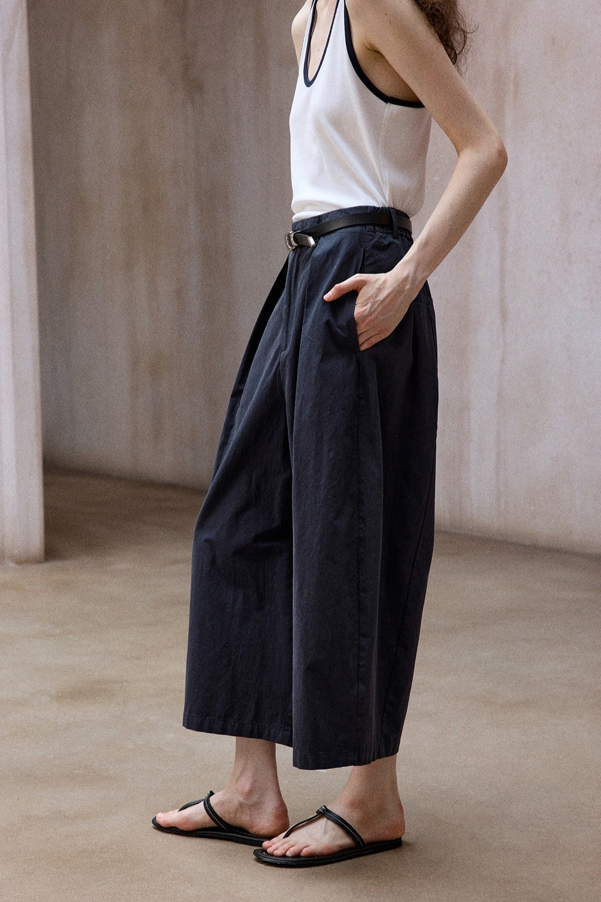 Washed cotton cocoon shape 7\8 pants | 3 color