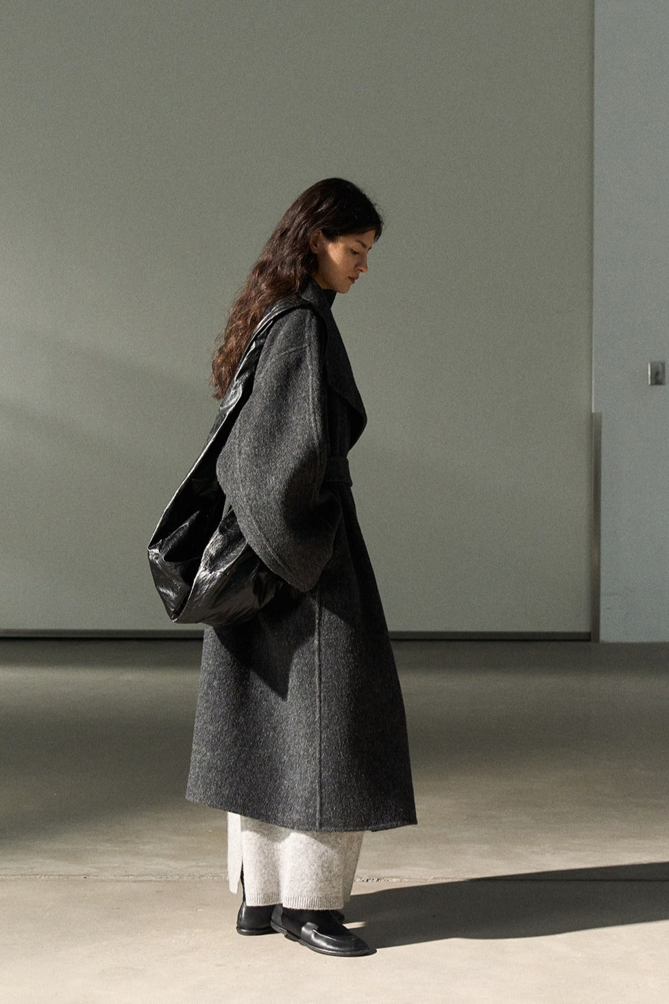 Wool & rabbit fur & silk large lapel overcoat | 4 color