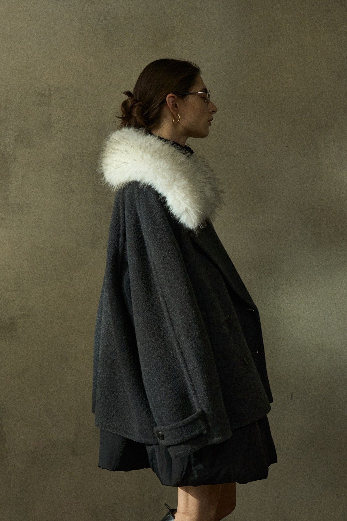 Wool blend large collar sophisticated jacket | 2 color