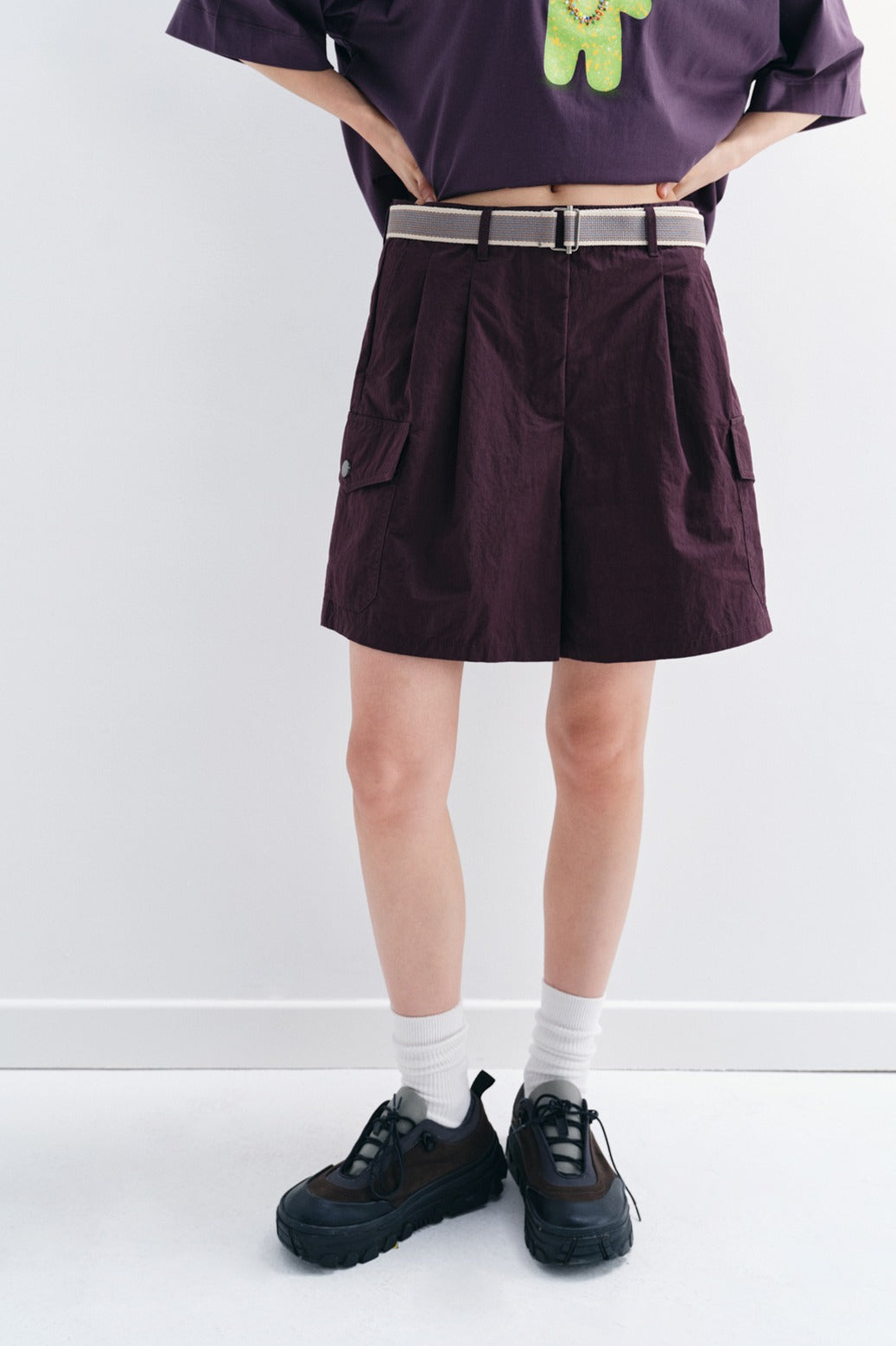 Cotton blend pockets shorts with a belt | 3 color