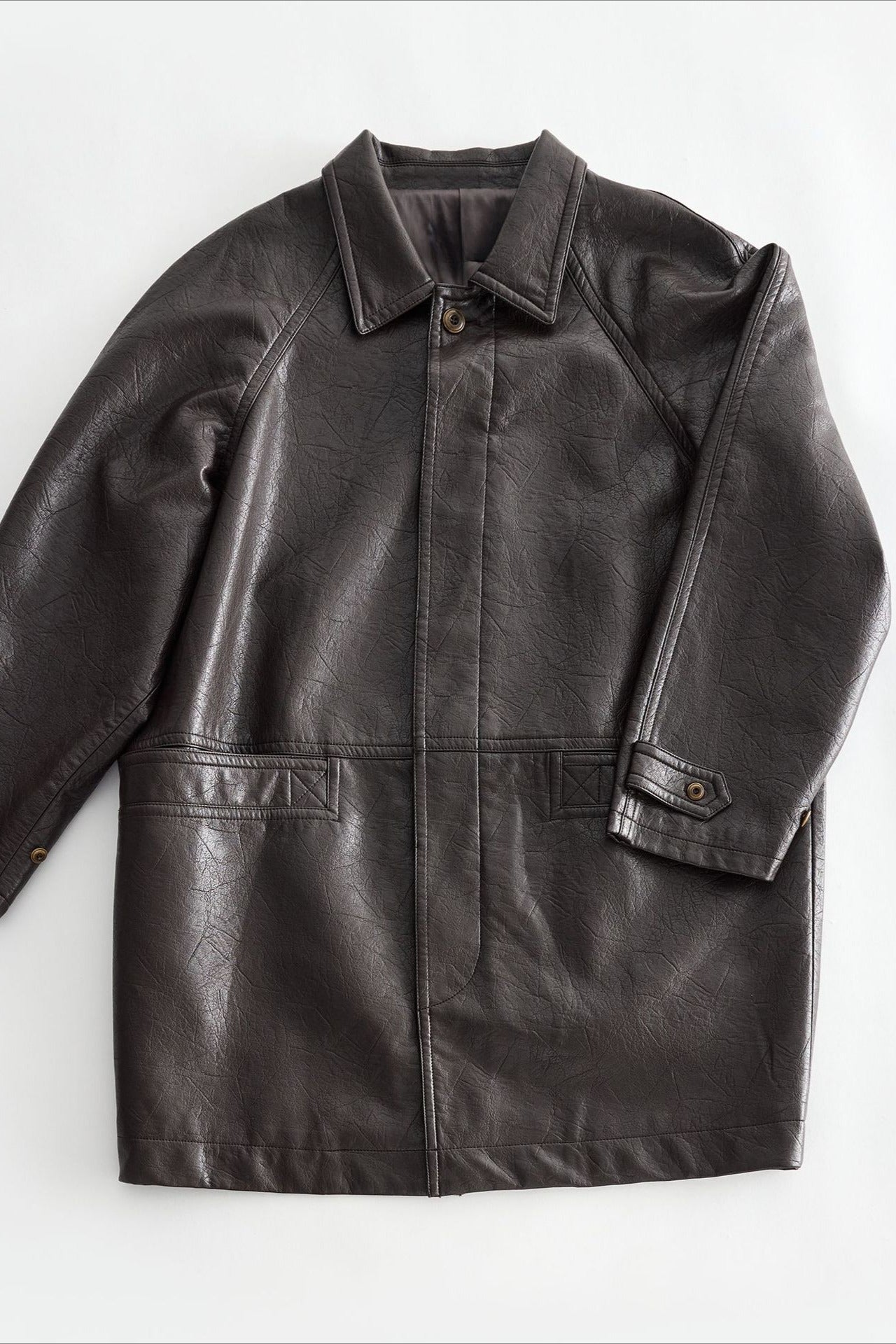 Mid-length cracked finish matte PU jacket | 2 color