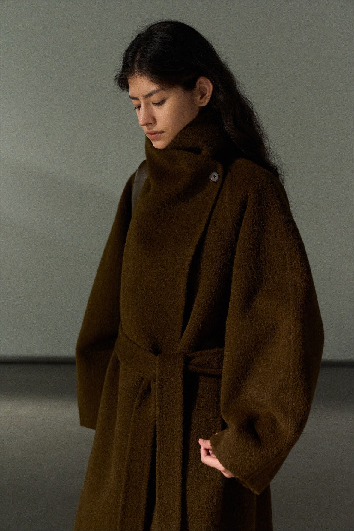 Wool & rabbit fur & silk large lapel overcoat | 4 color