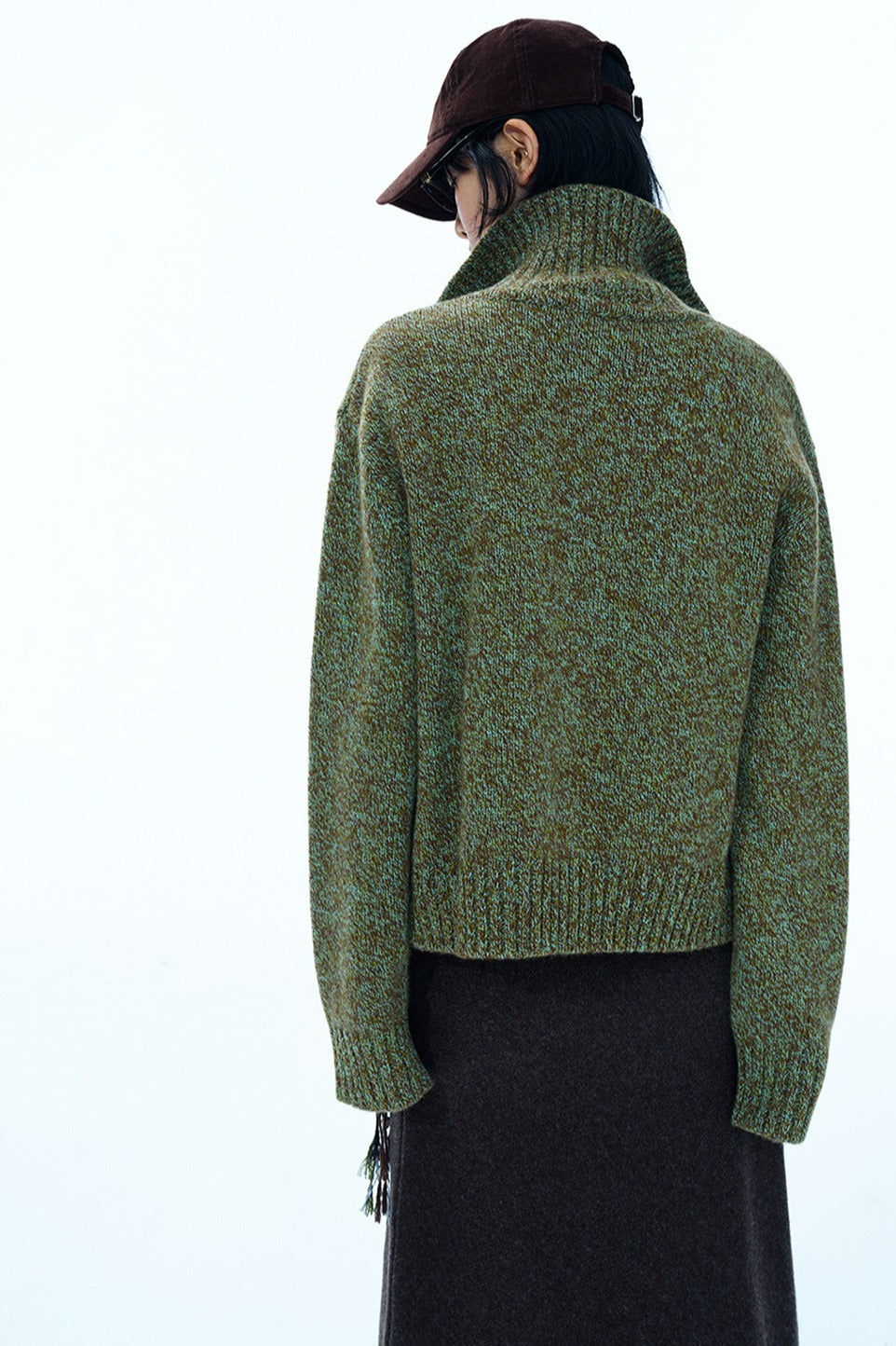 100% wool high-neck dual zipper mixed color sweater | 3 color