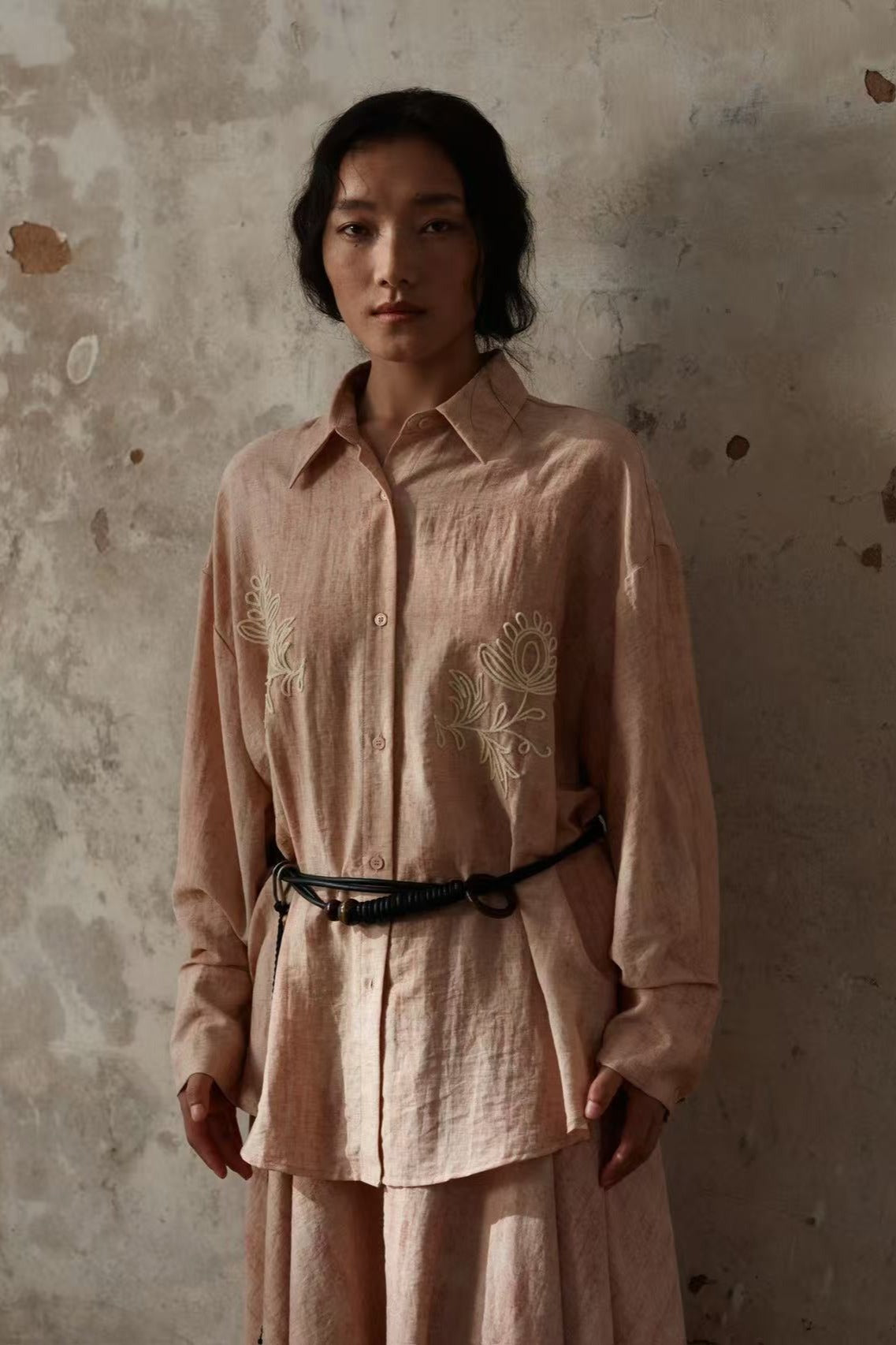 Linen containing flowing charm irregular hem skirt | 2 color