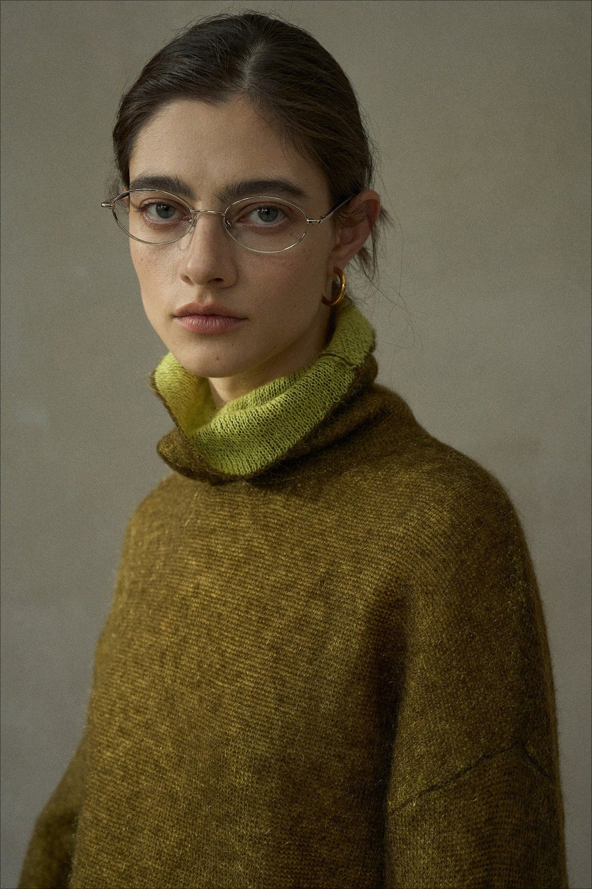Mohair blend stacked high neck cozy loose sweater | 4 color