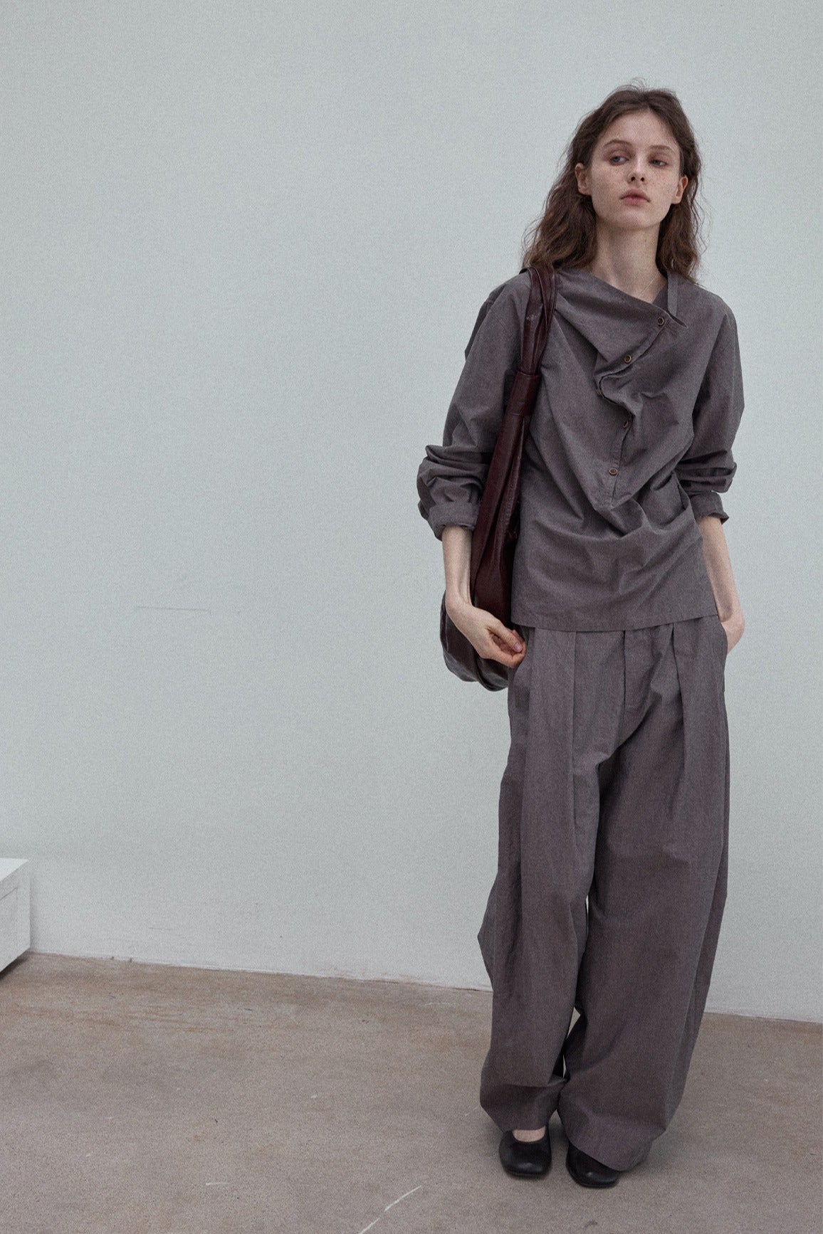 100% cotton relaxed-fit cowl neck casual shirt | 3 color