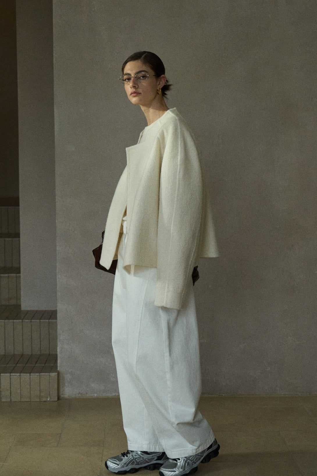 Wool blend funnel collar elegant jacket | 3 color