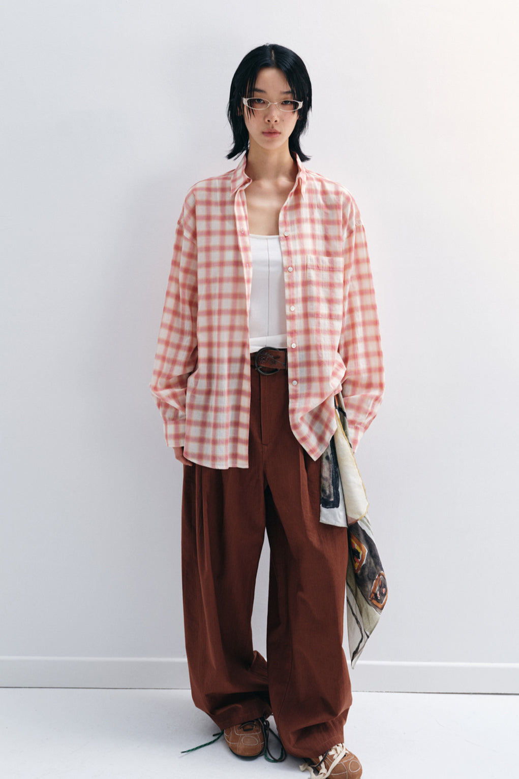 Cotton blend lightweight plaid shirt | 2 color