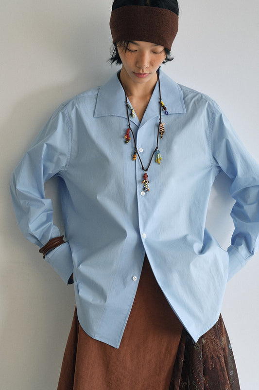 Cotton large lapel collar loose-fit shirt | 2 color