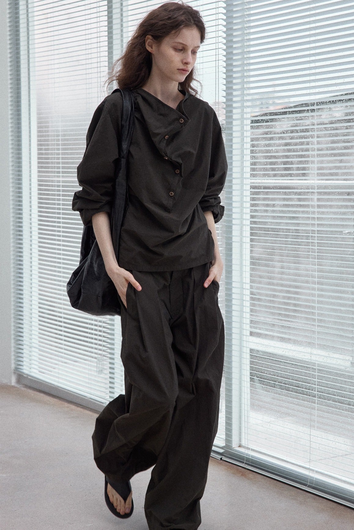 100% cotton relaxed-fit cowl neck casual shirt | 3 color