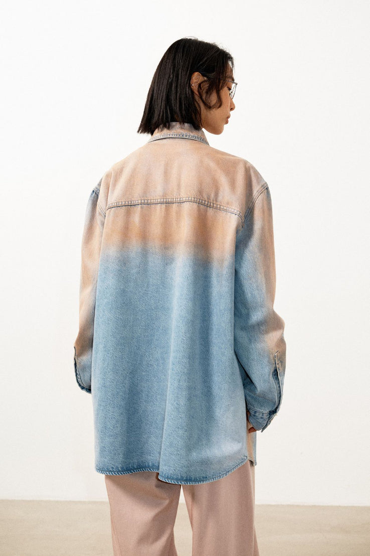 Cotton blend tencel dirty washed denim shirt | 2 color
