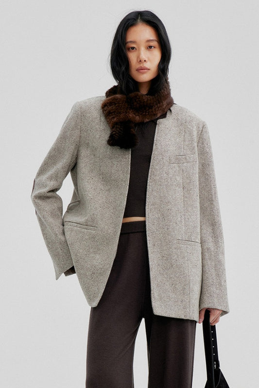 Wool contrasting color elegant mid-length jacket