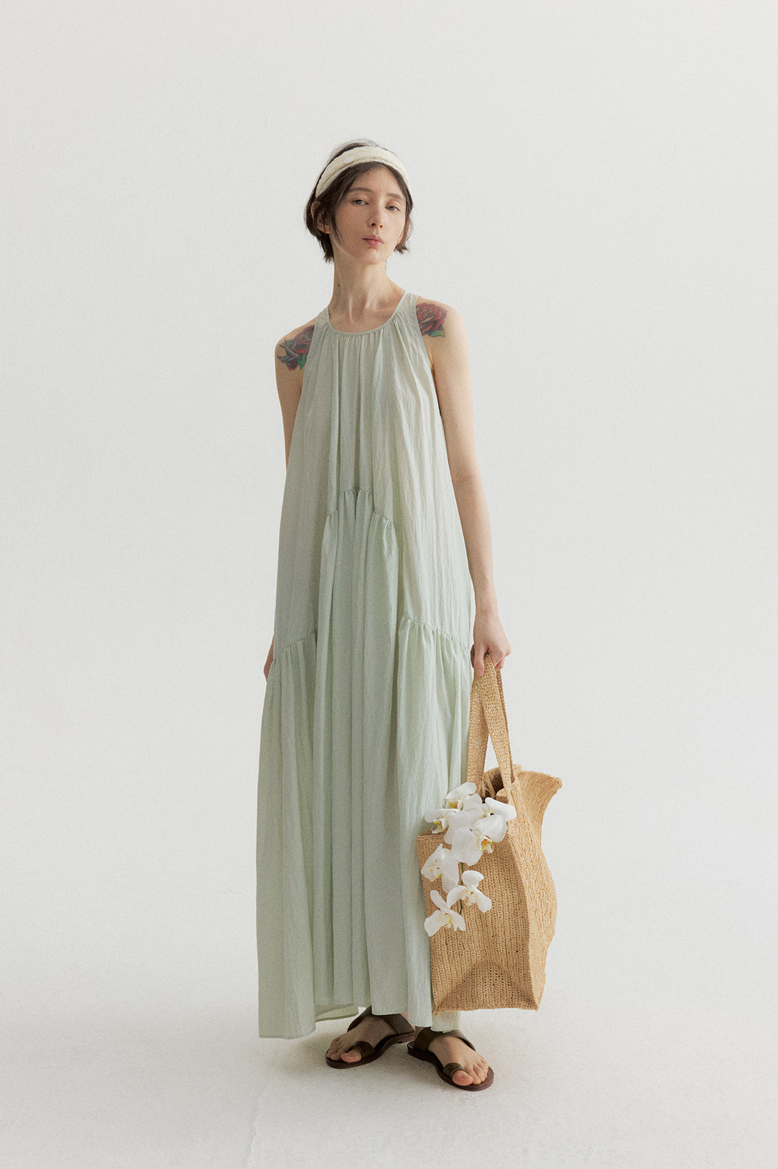 Lyocell blend voluminous airy maxi sleeveless dress | 4 color