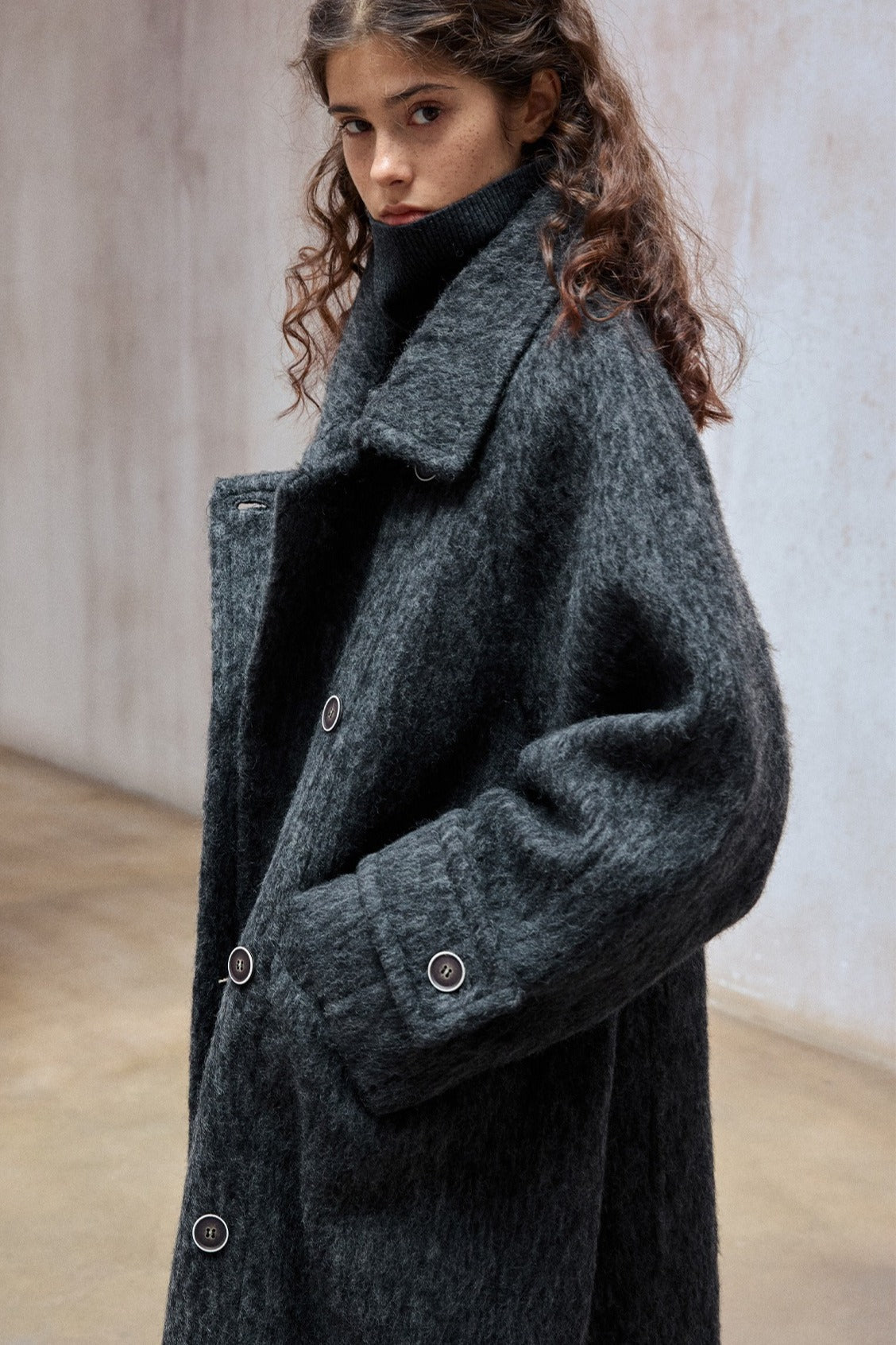 Wool blend single-faced fabric ultra-loose fit overcoat | 4 color
