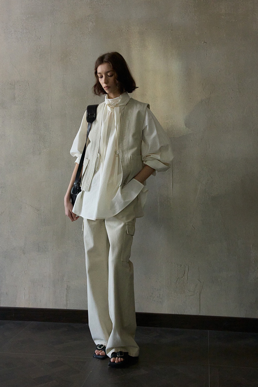 Chemise à col écharpe amovible en mélange de coton | 3 couleurs