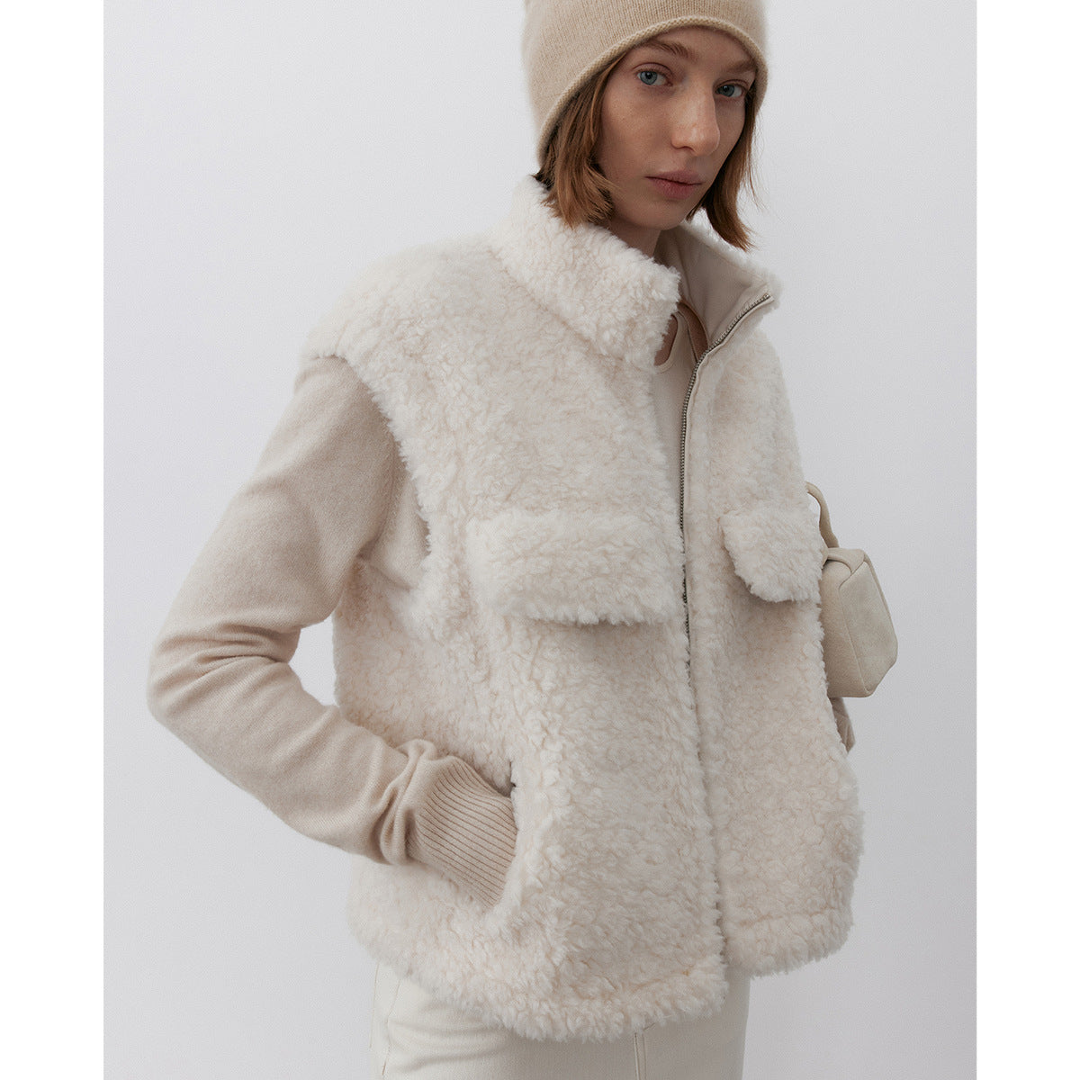 100% wool plush feel warm vest | 2 color