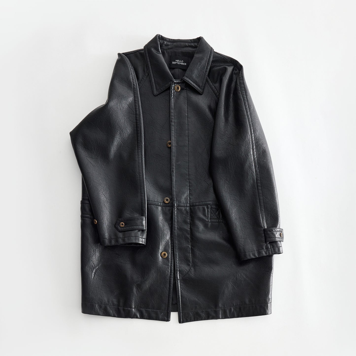 Mid-length cracked finish matte PU jacket | 2 color