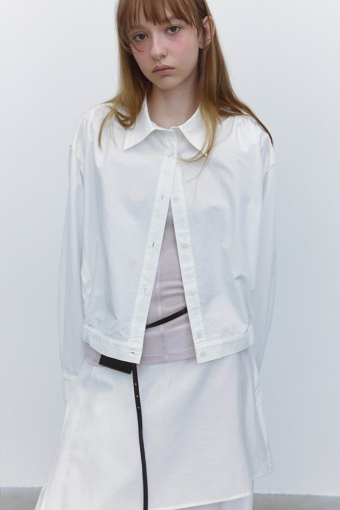 Cotton blend cropped elastic waist shirt jacket | 3 color