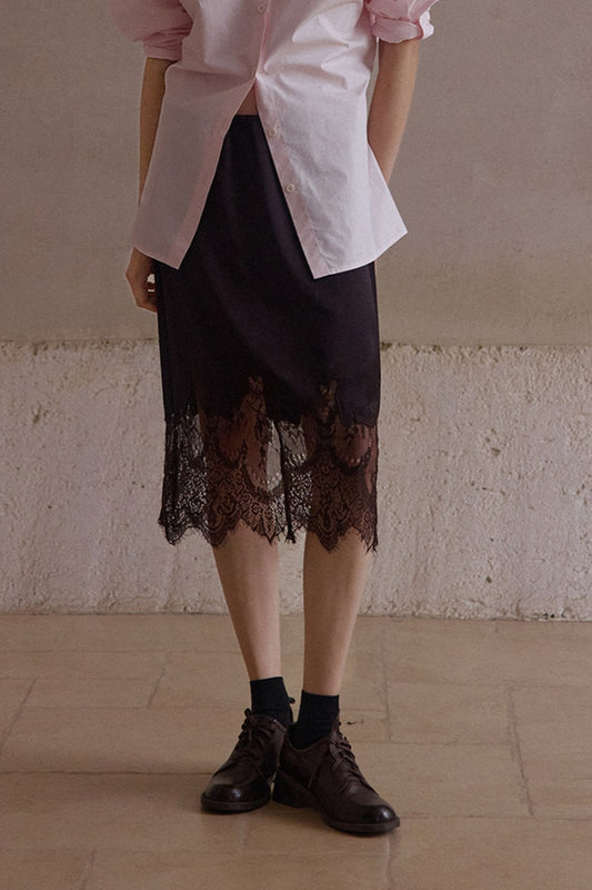 Acetate elegant lace embroidery edge skirt curry