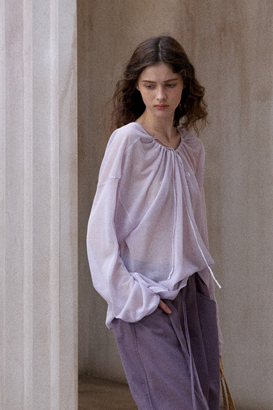 Viscose blend lightweight sheer U-neck T-shirt | 4 color