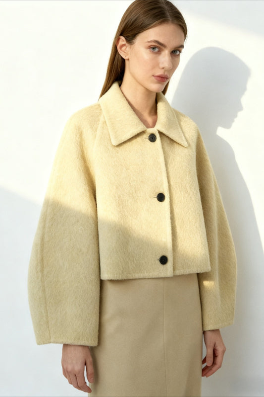 Wool blend lapel cropped fit jacket | 3 color