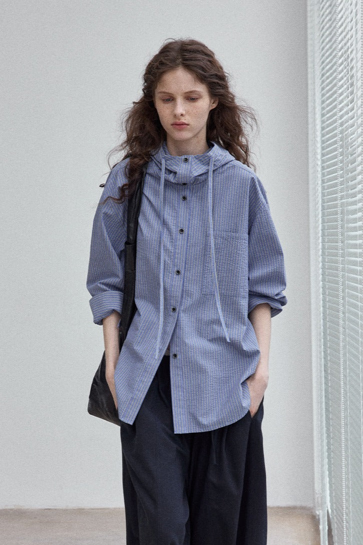 100% cotton bubble-textured fabric hooded shirt | 3 color