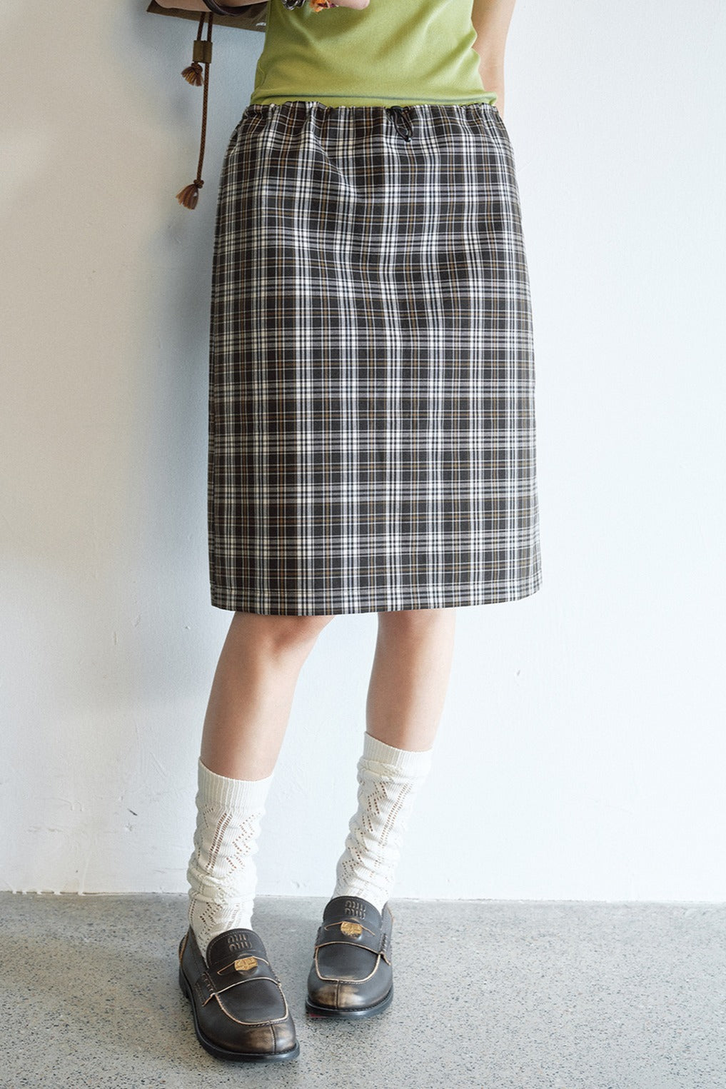 100% cotton check pattern straight skirt | 2 color