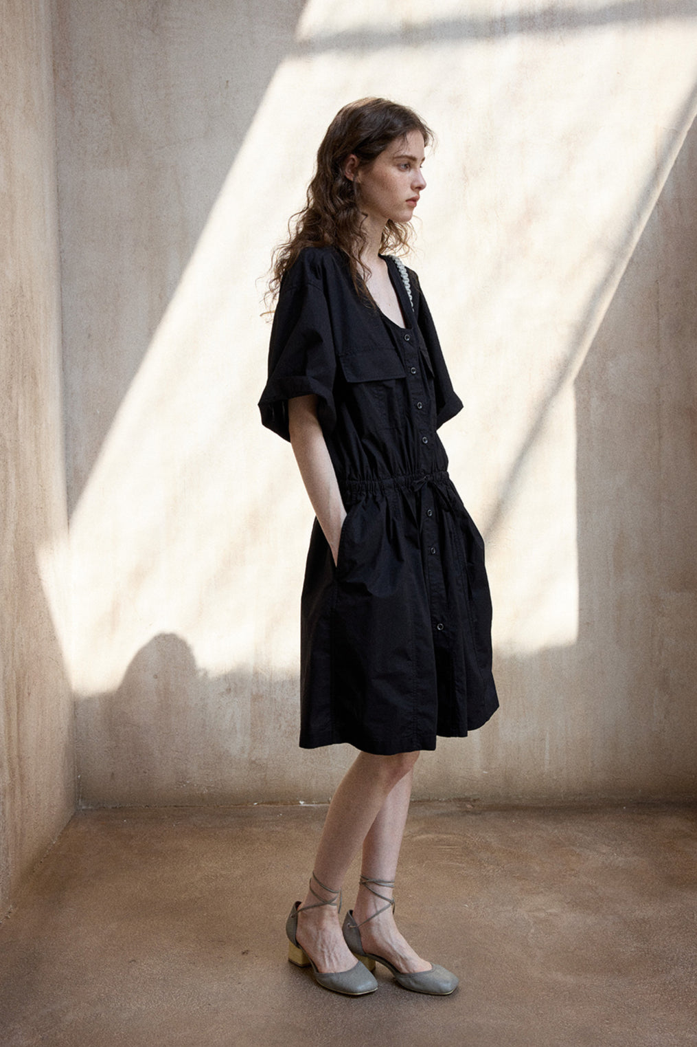 100% cotton pockets U-neck casual dress | 2 color