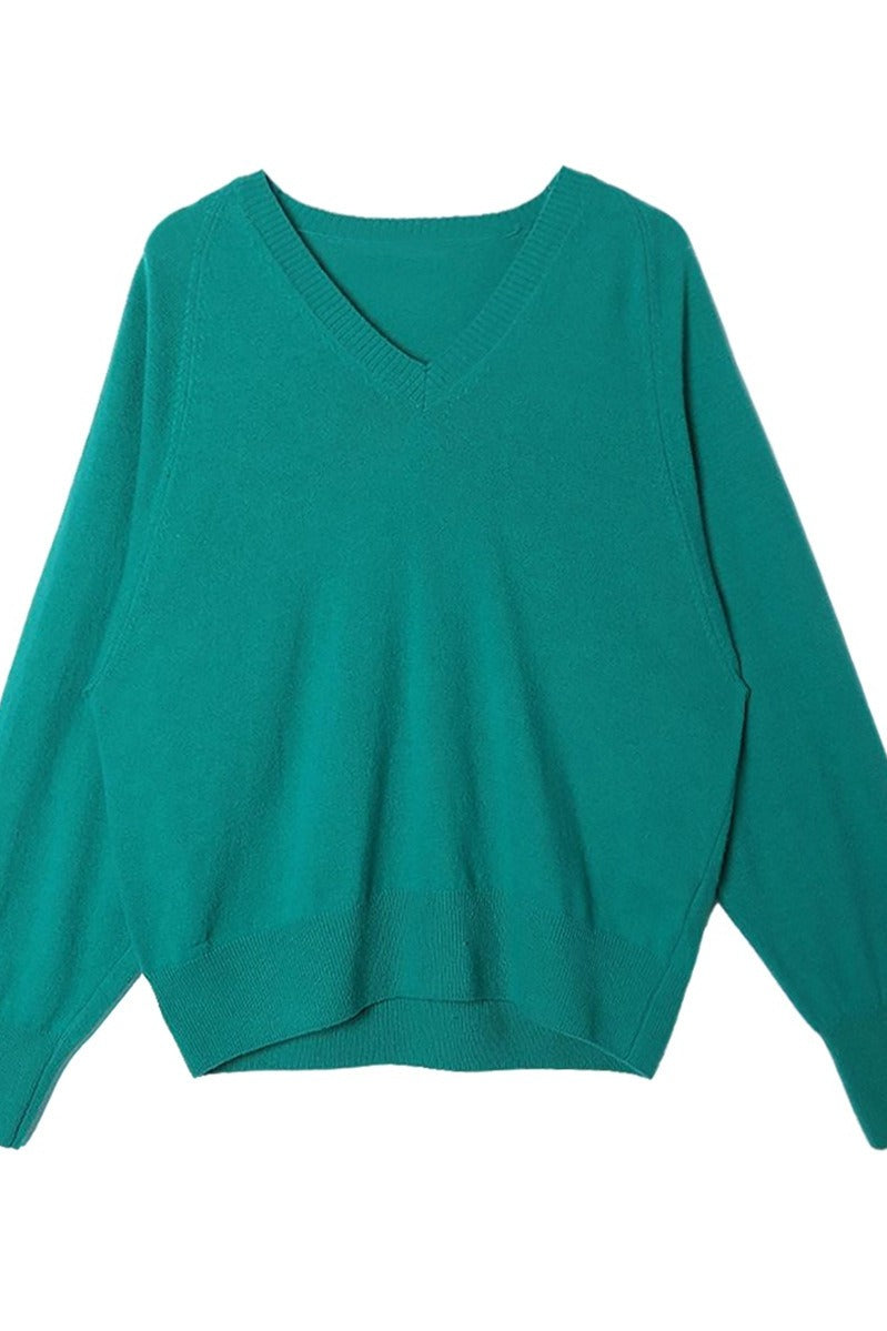 100% wool loose fit v-neck sweater | 2 color