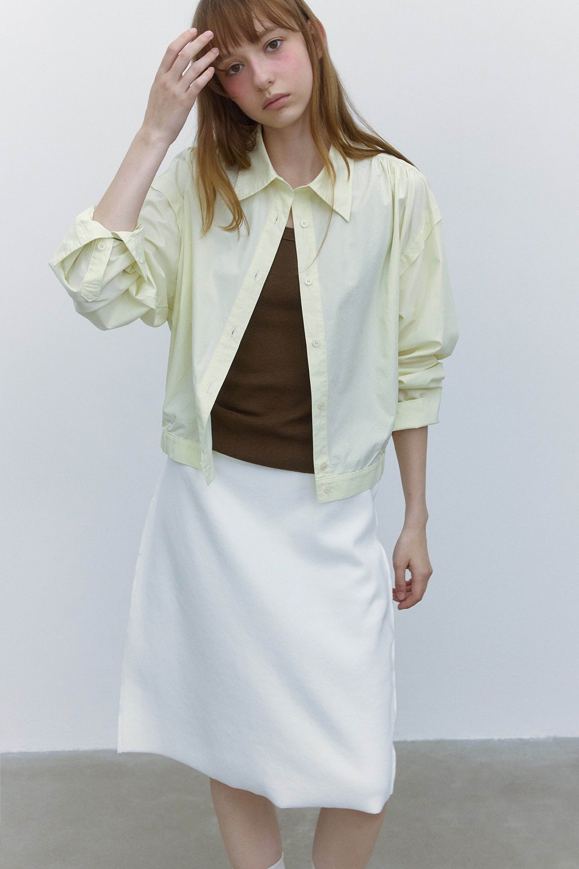 Cotton blend cropped elastic waist shirt jacket | 3 color