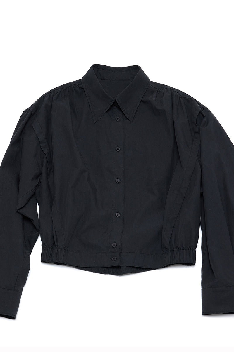 Cotton blend cropped elastic waist shirt jacket | 3 color