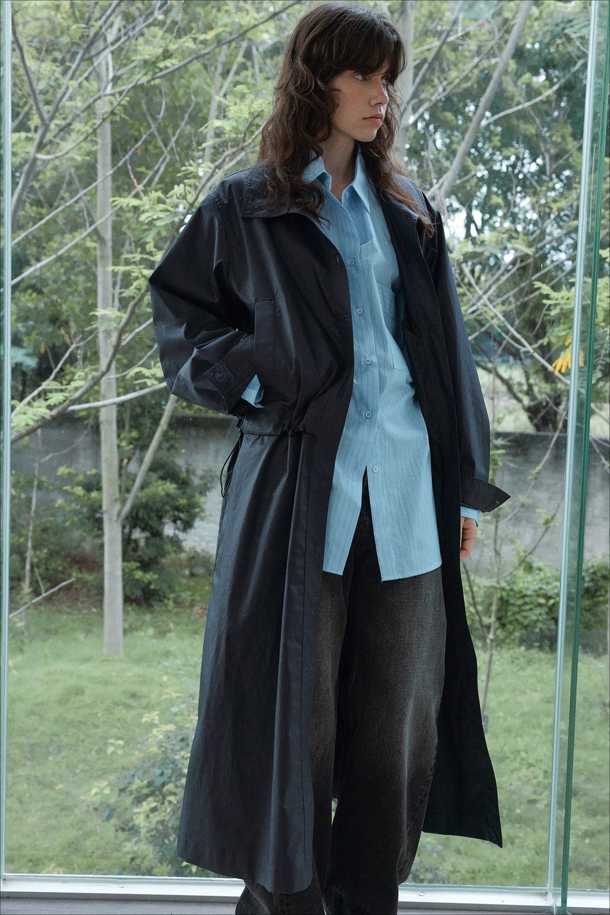 Cotton textured fabric relaxed fit trench coat | 2 color
