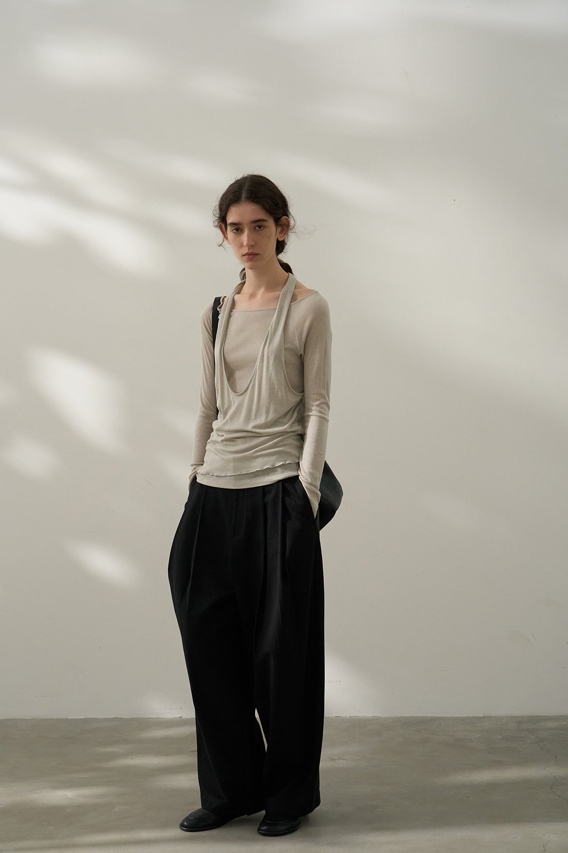 Viscose blend cotton curved-blade pants | 3 color