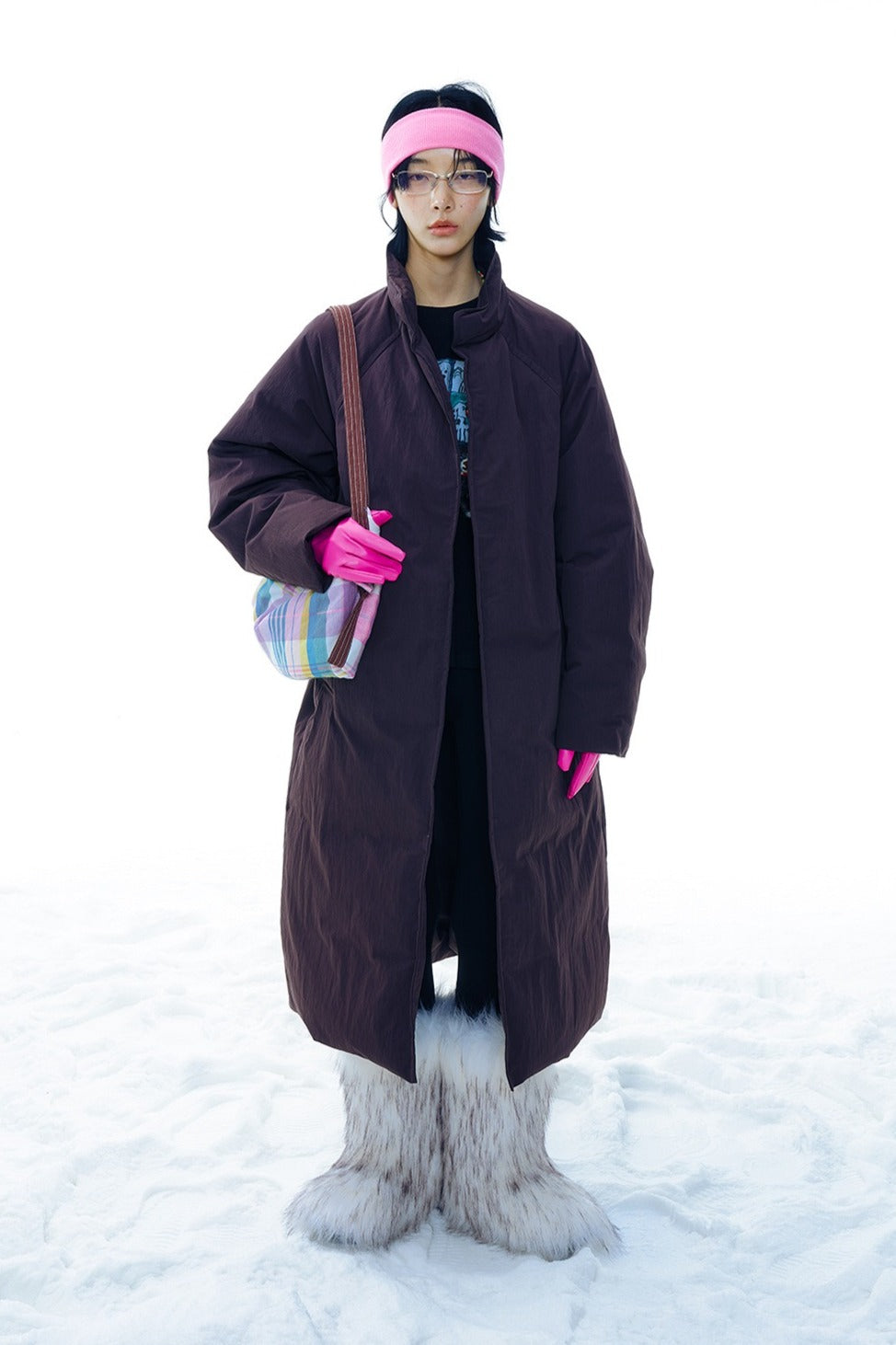 Paper-like textured stand-collar down coat | 3 color