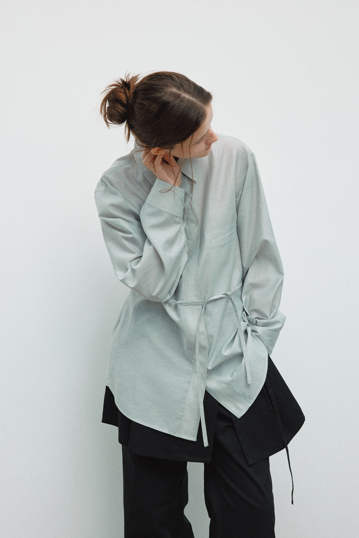 Lyocell blend semi-sheer mid-length shirt | 5 color