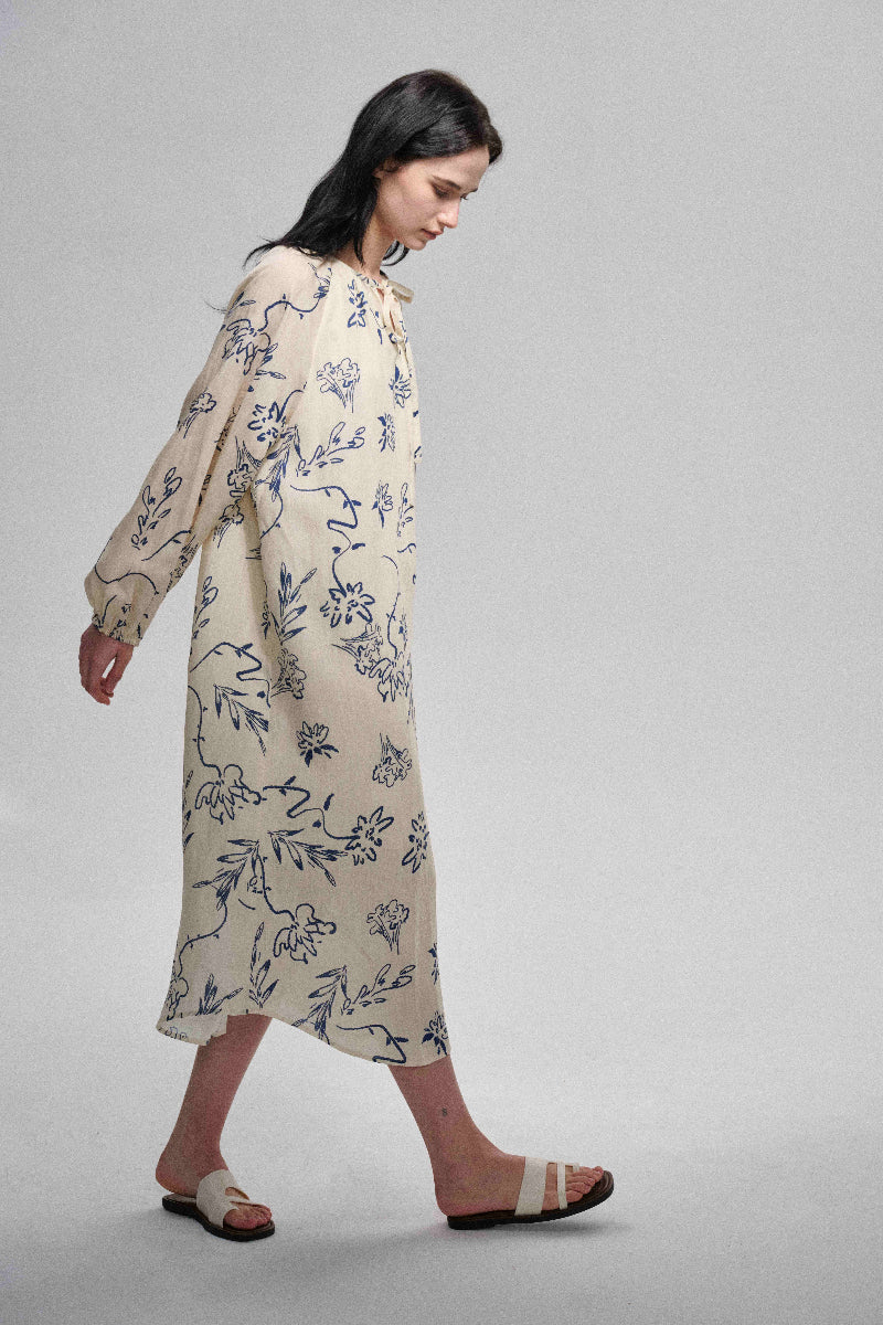 Robe drapée oversize en mélange de lin