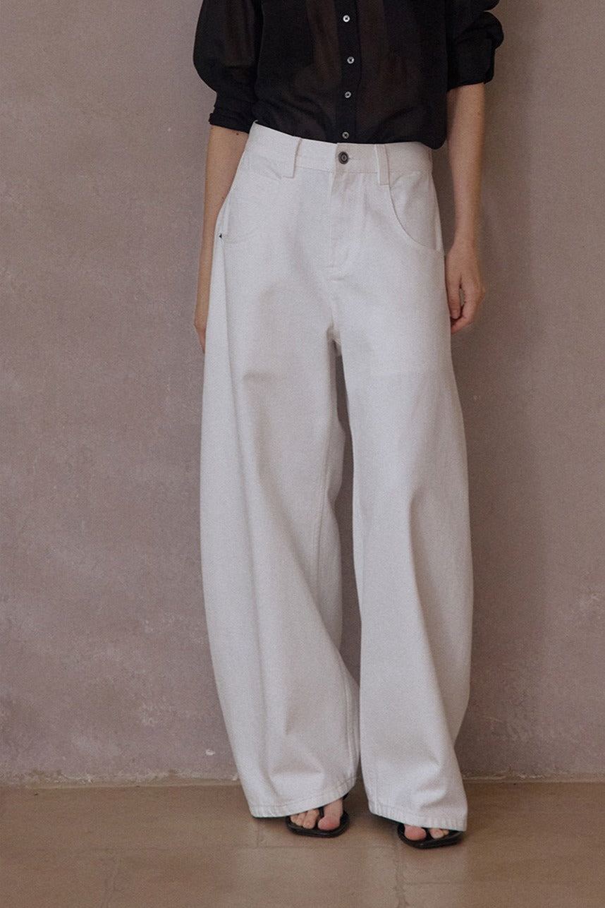 Cotton blend wide-leg curved shape jeans | 3 color