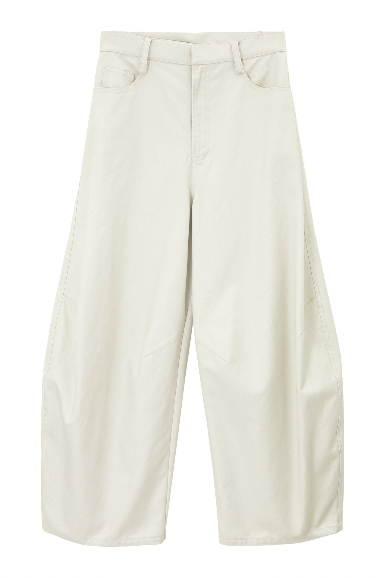 Cotton blend strong silhouette cocoon shape loose pants | 4 color
