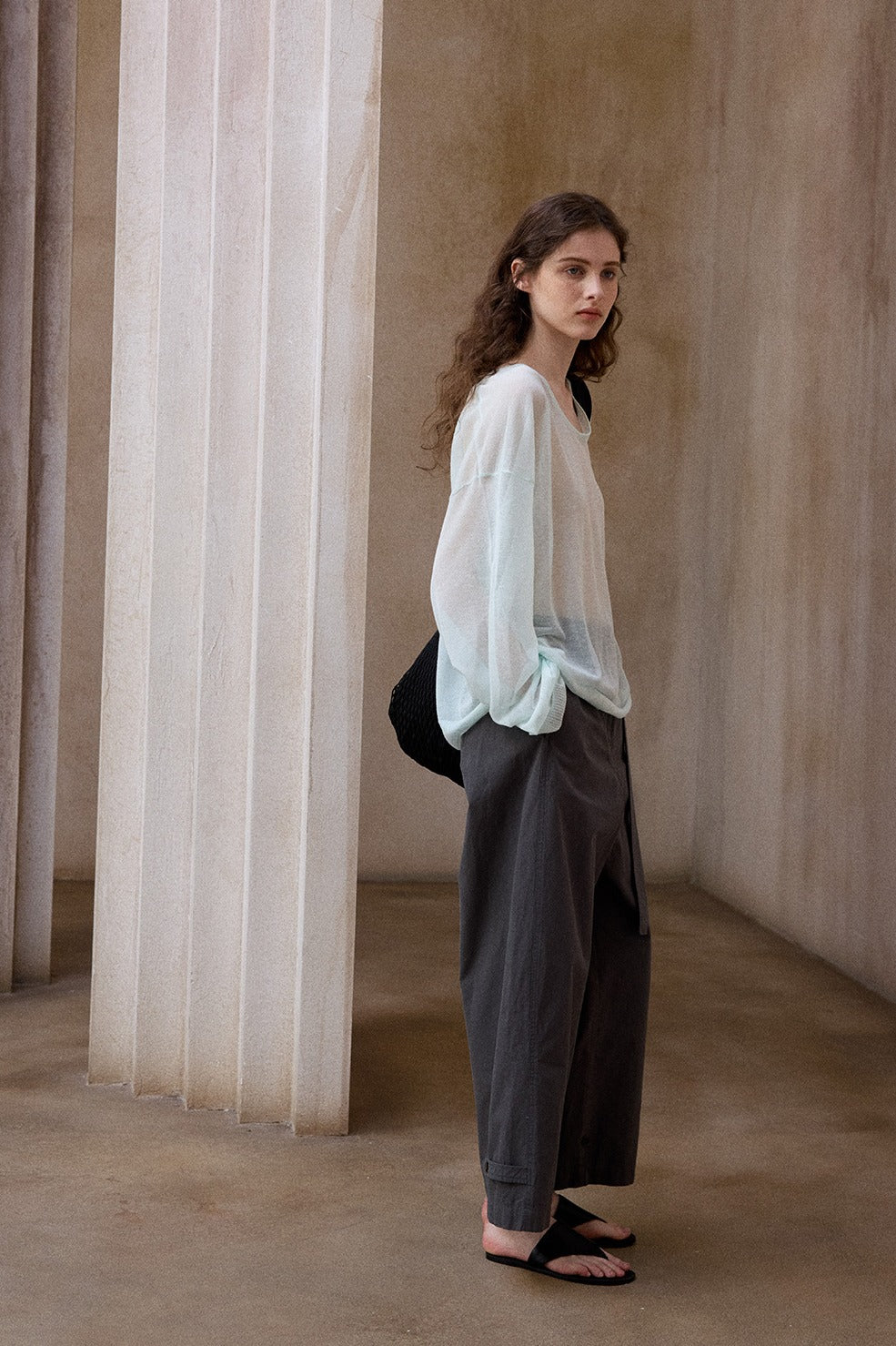 Cotton blend comfortable straight-leg pants with a belt | 3 color