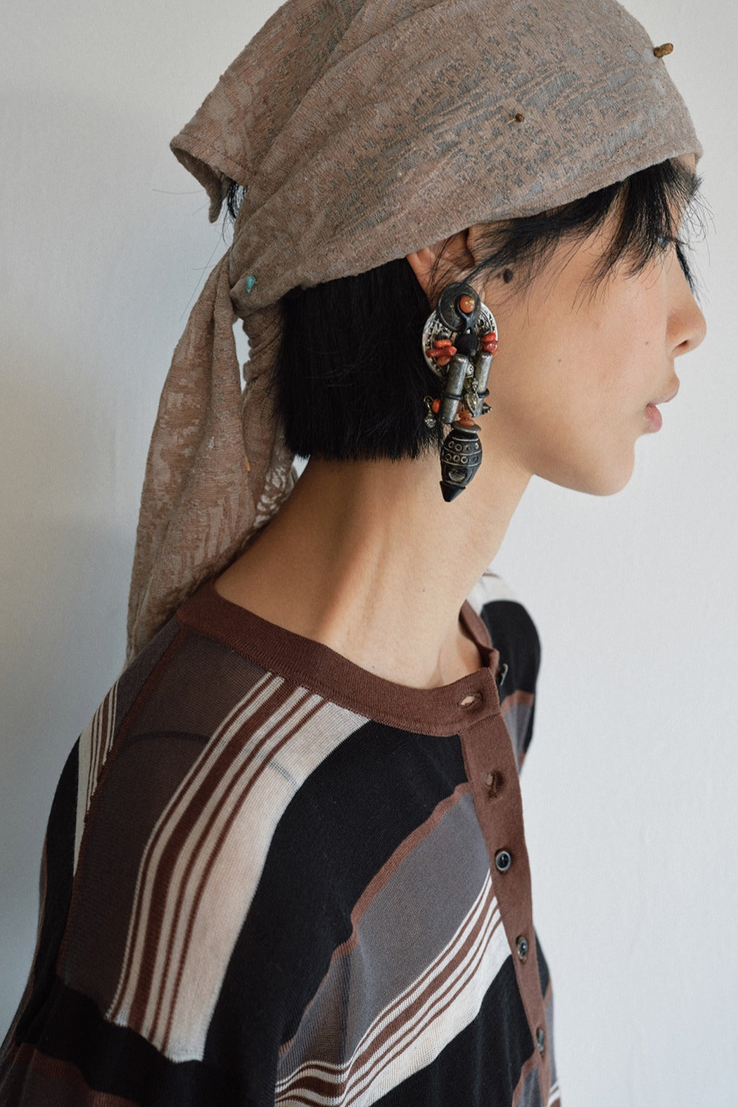 Cotton blend unisex bead scarf-belt accessory | 4 color