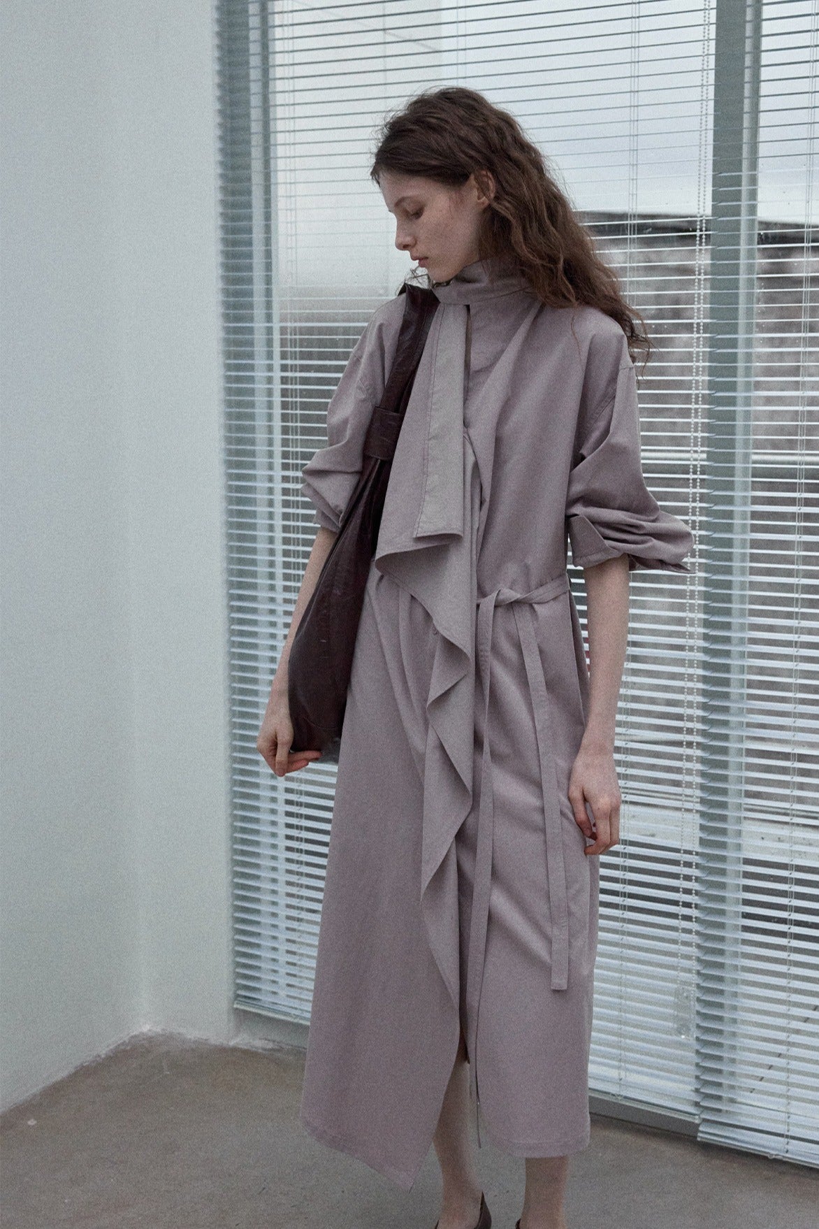 Cotton blend irregular flutter collar lightweight trench coat | 3 color
