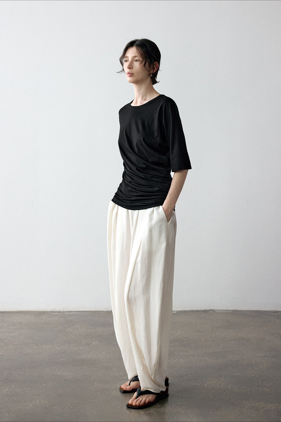 Cotton blend soft irregular hem T-shirt | 4 color