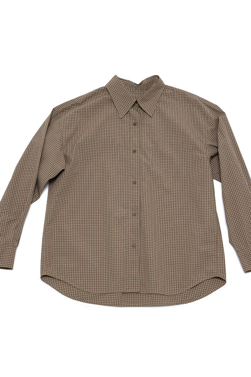 100% cotton mini check pattern mid-length shirt | 3 color