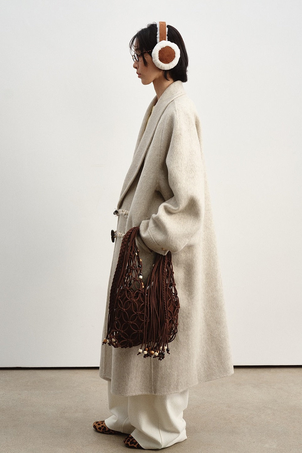 Wool-silk-angora ultra-loose V-neck over coat | 3 color