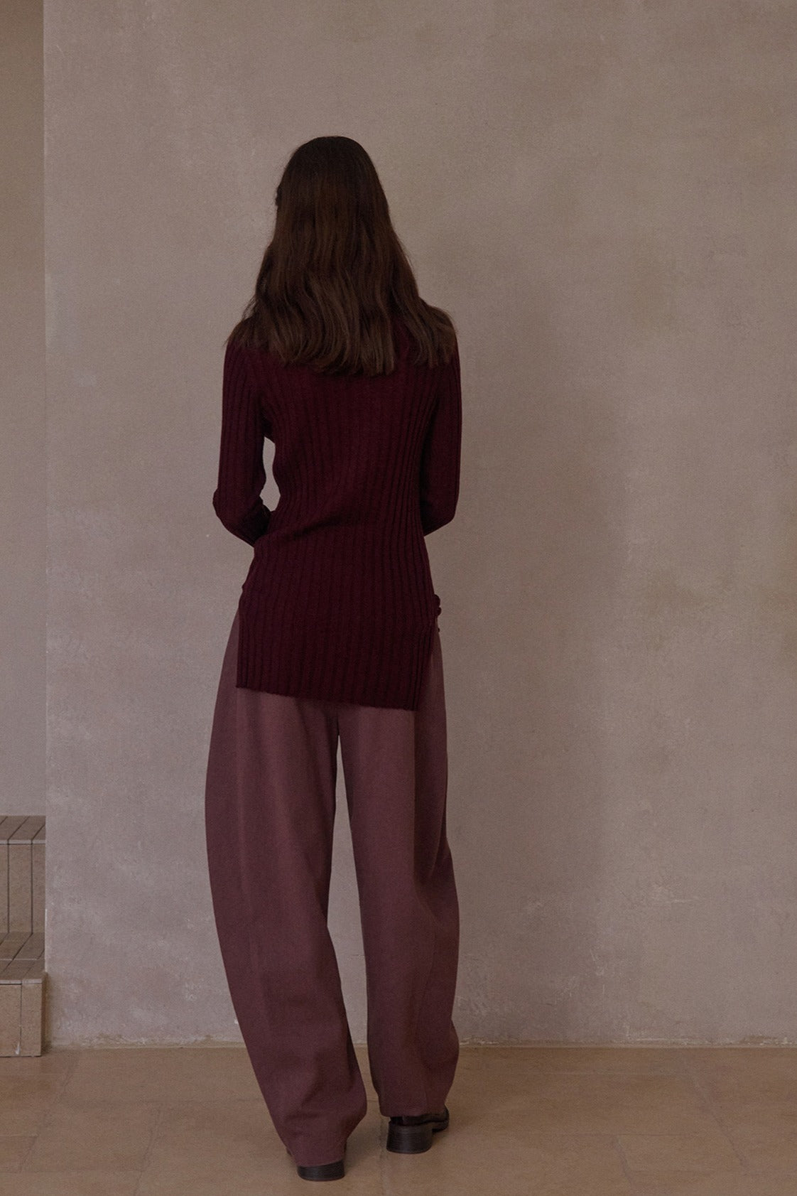 Cotton blend curved loose pants | 4 color