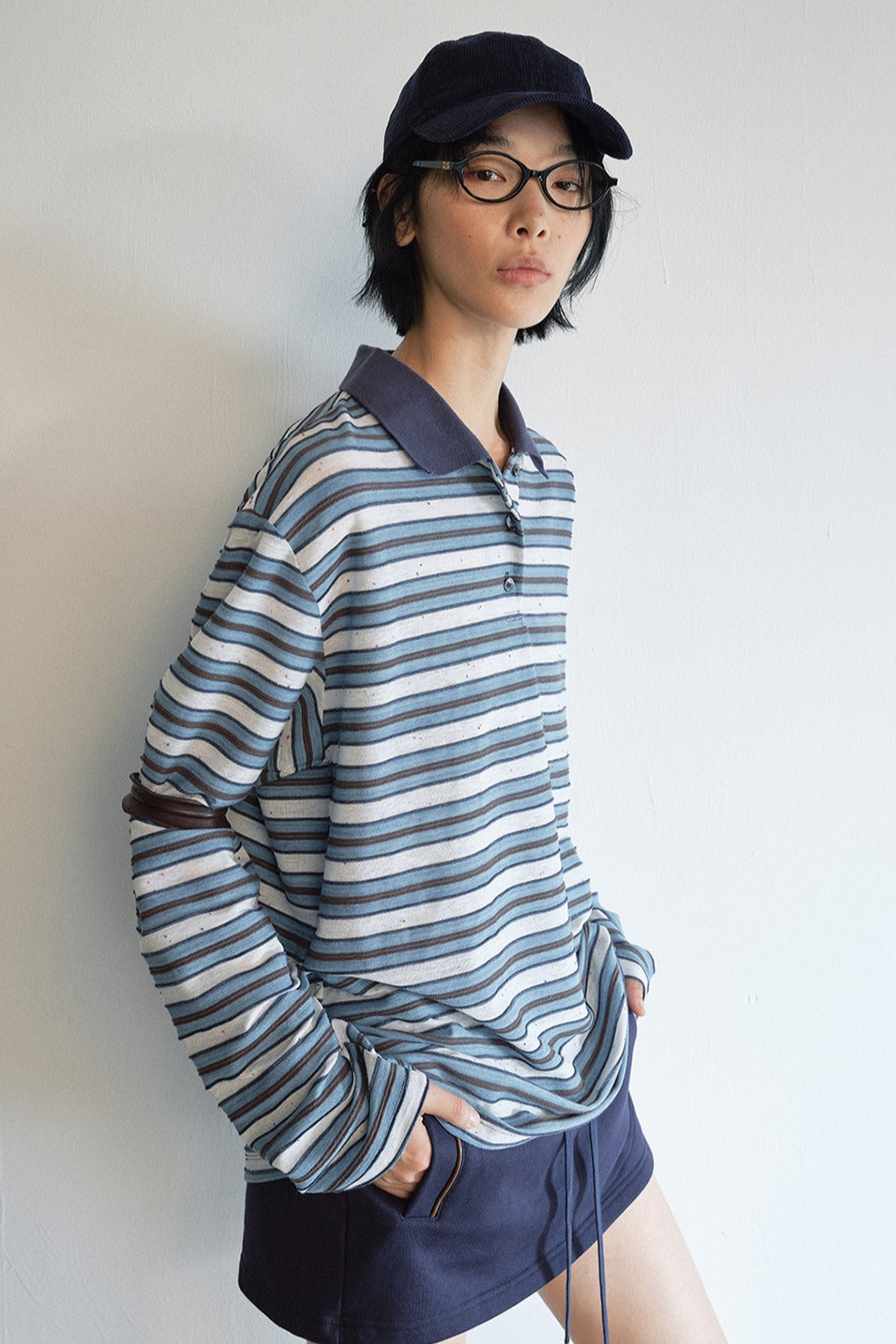 Cotton blend color-block retro polo T-shirt | 3 color